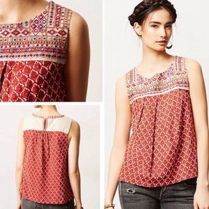 Akemi + Kim Anthropologie Red Beaded Top